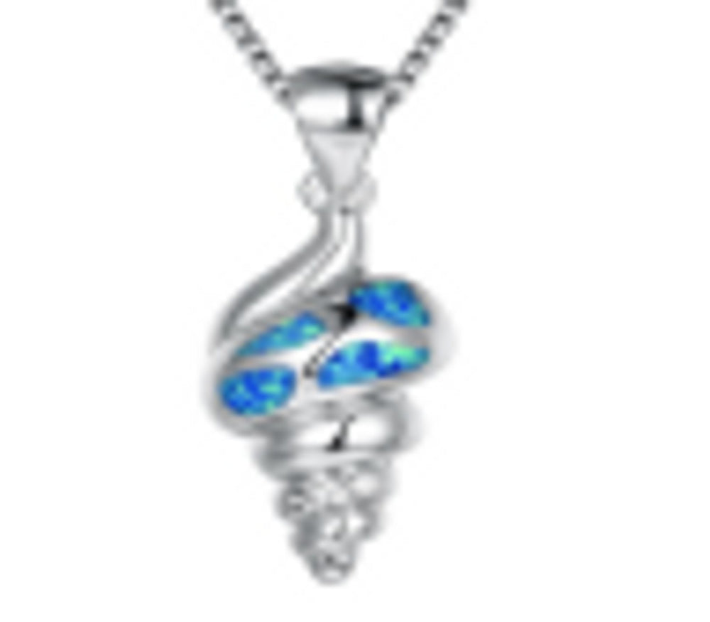 Sterling Silver Blue Simulated Opal Conch Necklace