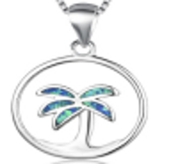 Sterling Silver Blue Simulated Opal Necklace