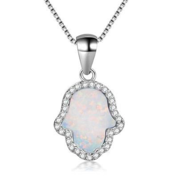 Silver-Tone White Simulated Opal Palm Necklace