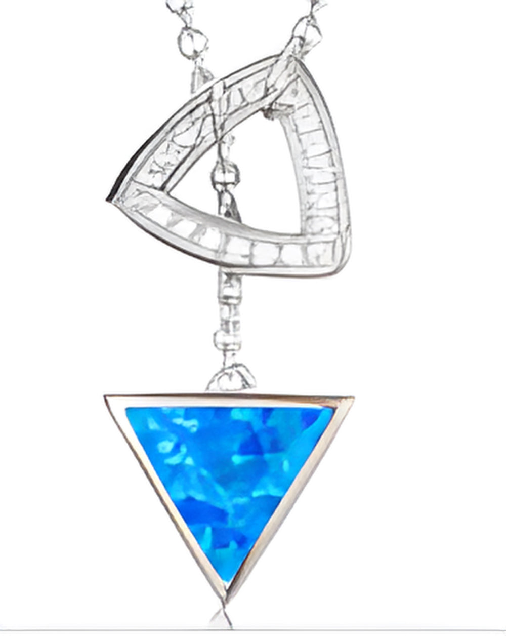 Silver-Tone Blue Simulated Opal & Crystal Double Triangle Pendant Necklace