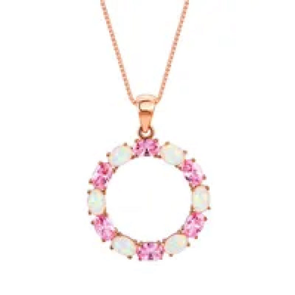 Rose Gold-Tone White Oval Simulated Opal Circle Necklace