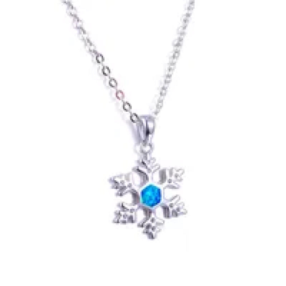 Silver-Tone Blue Simulated Opal Snowflake Necklace