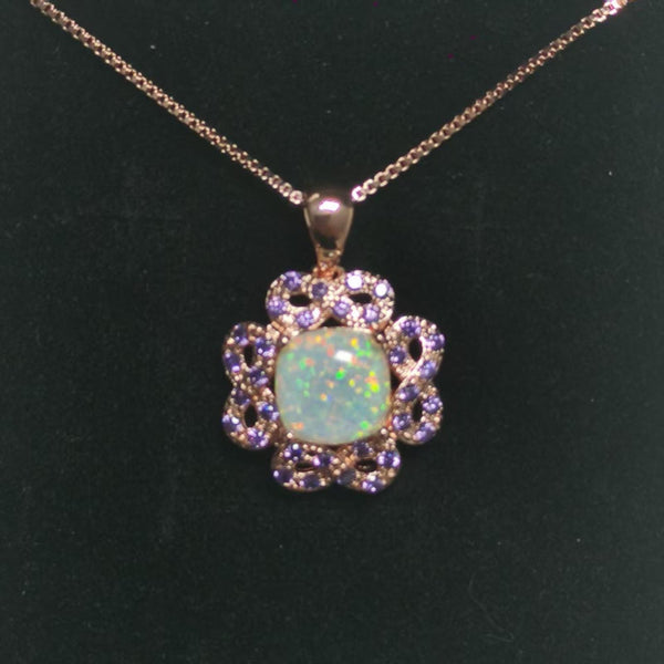 Rose Gold-Tone Haloed Purple Crystal Figure-Eight Necklace