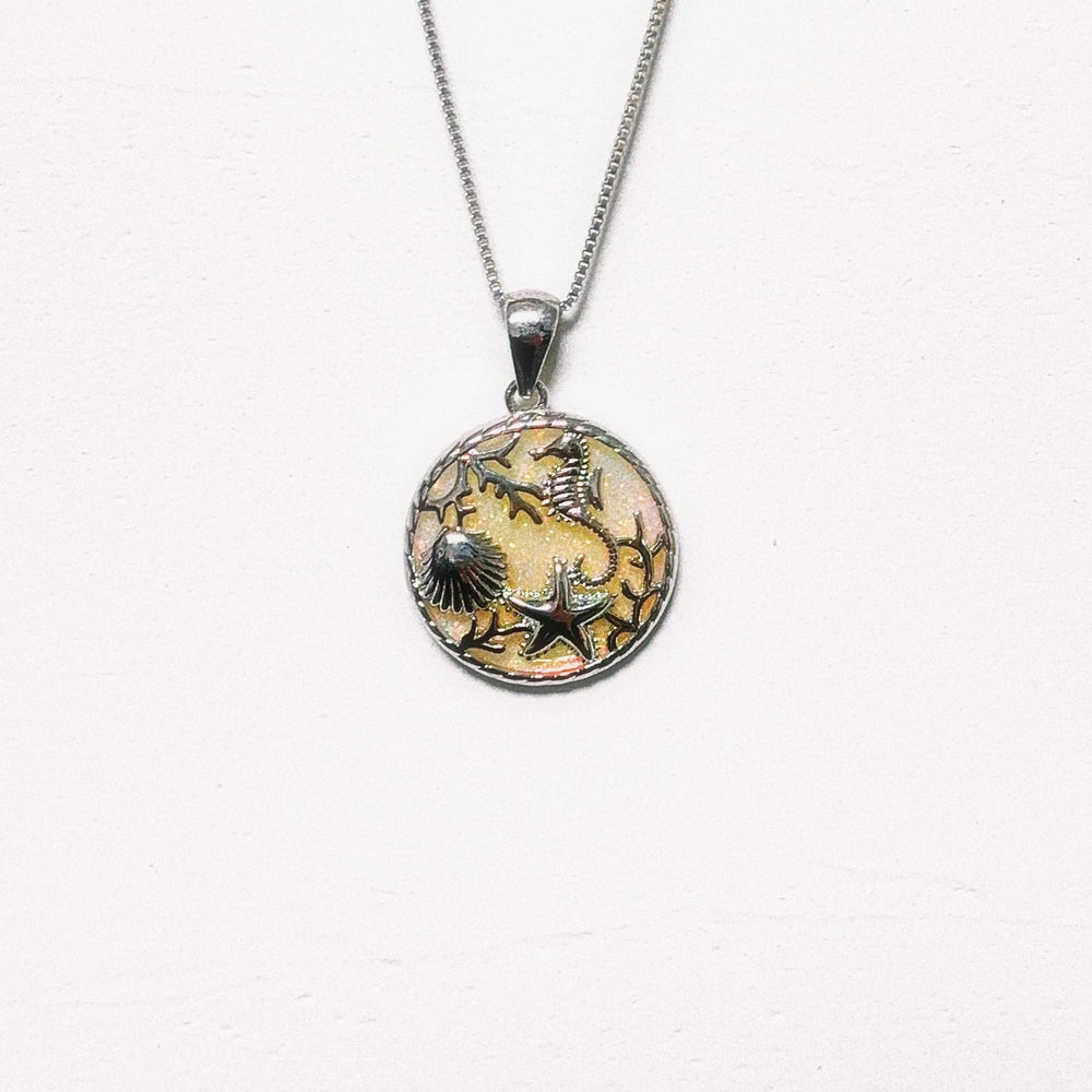 Silver-Tone White Round Simulated Opal Necklace