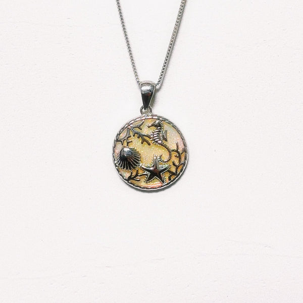 Silver-Tone White Round Simulated Opal Necklace