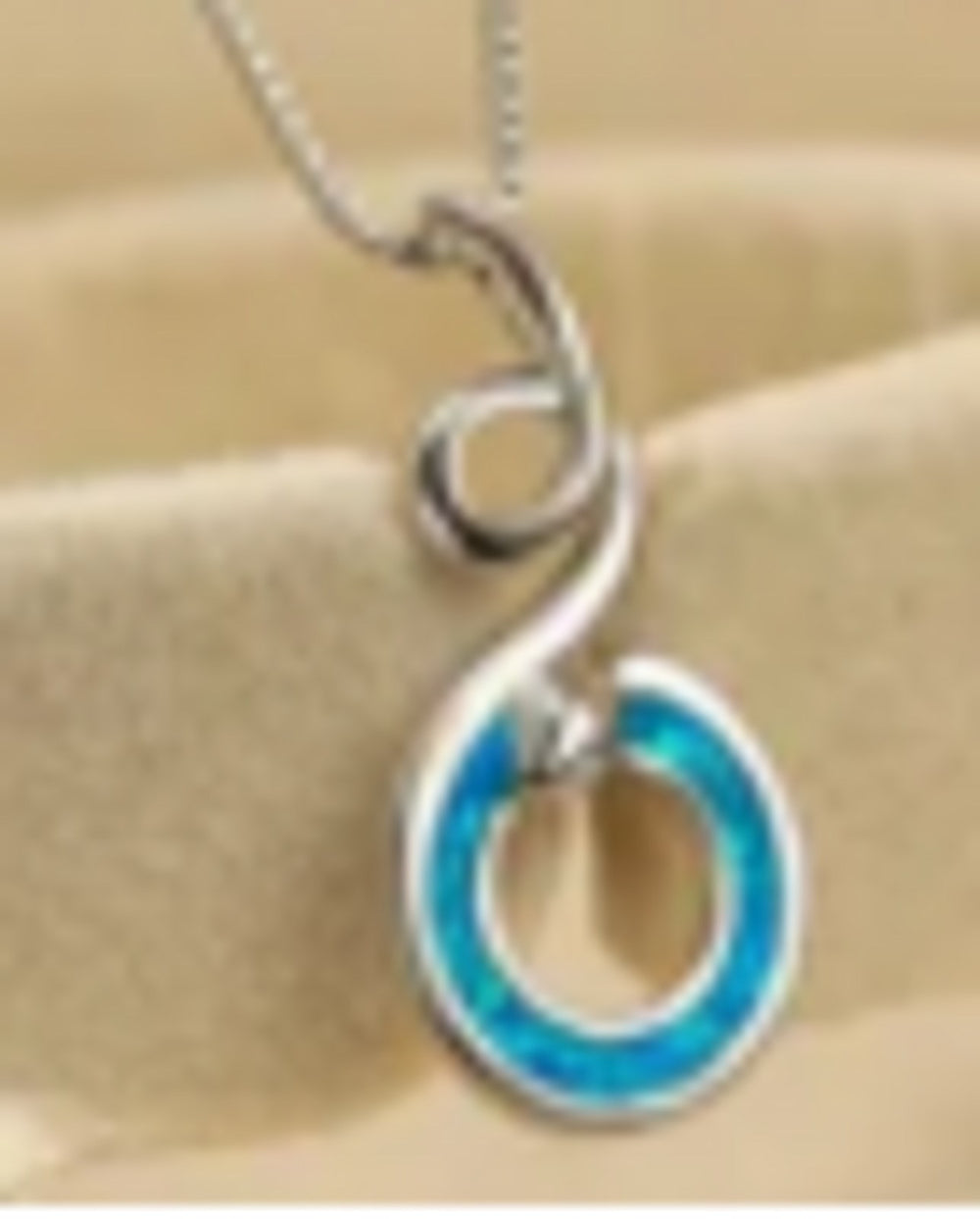 Silver-Tone Blue Simulated Opal Necklace