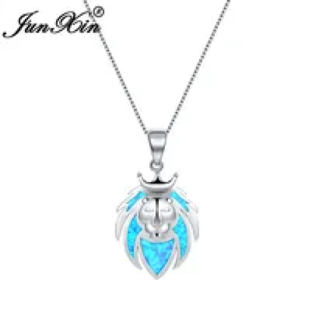 Silver-Tone Blue Simulated Opal Necklace