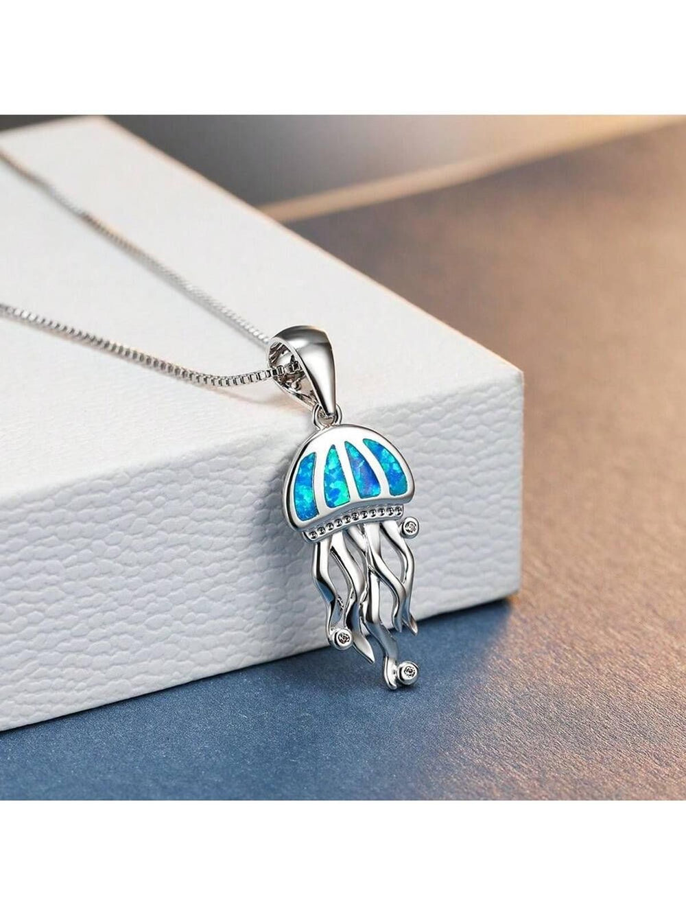 Silver-Tone Blue Simulated Opal Jellyfish Necklace