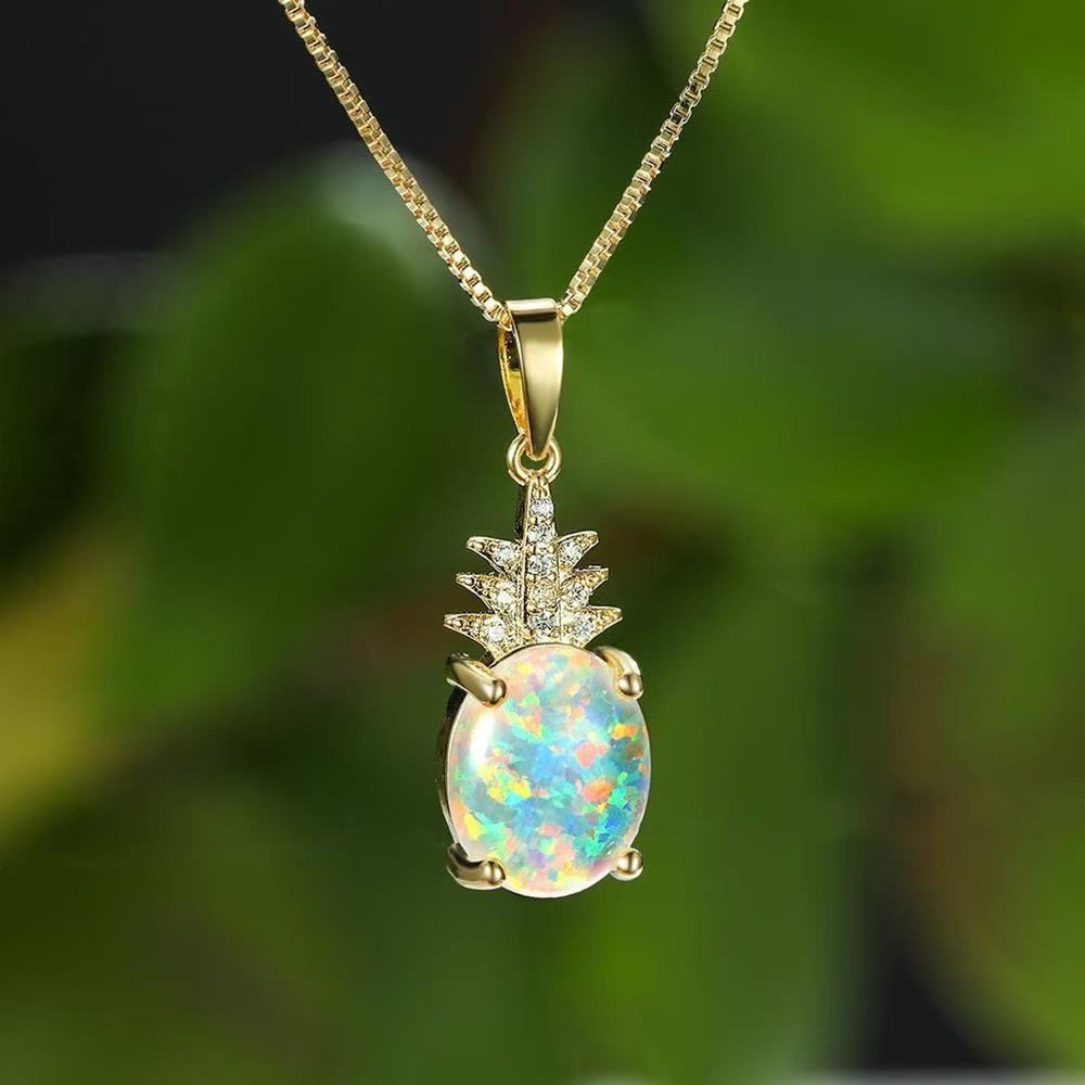 Gold-Tone White Simulated Opal Necklace