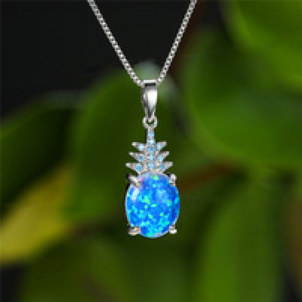 Silver-Tone Blue Simulated Opal Necklace