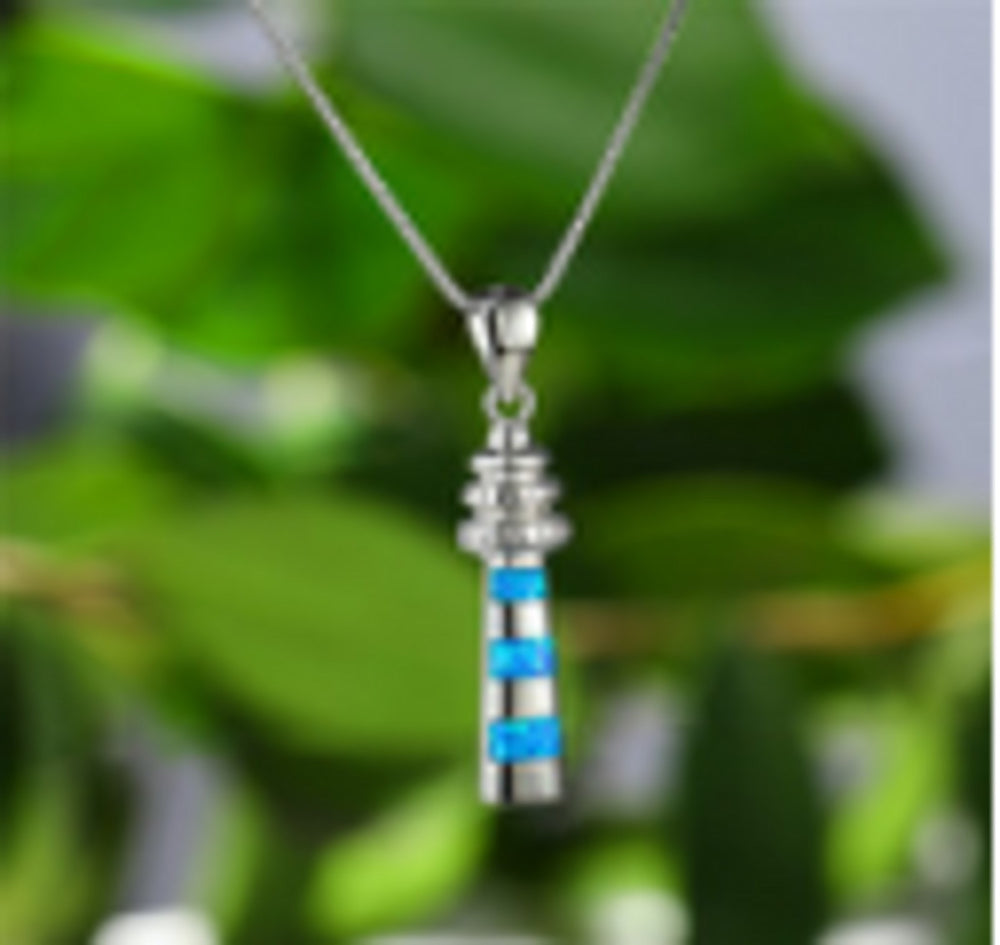 Silver-Tone Blue Simulated Opal Necklace