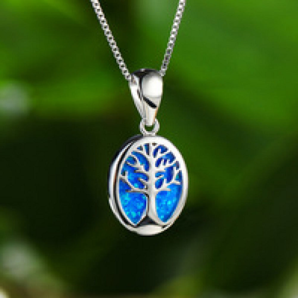 Silver-Tone Blue Simulated Opal Necklace