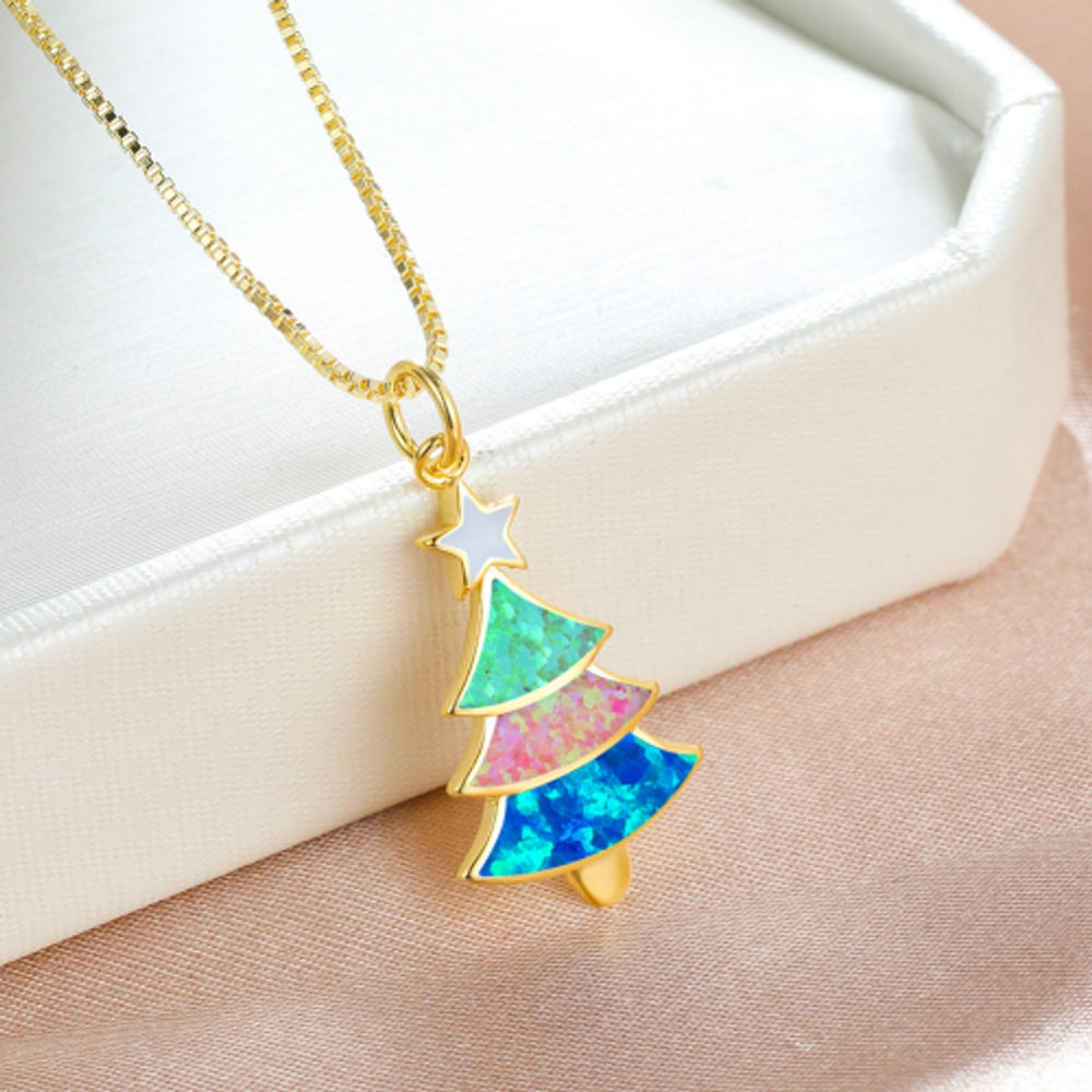 Gold-Tone White Simulated Opal Star Necklace
