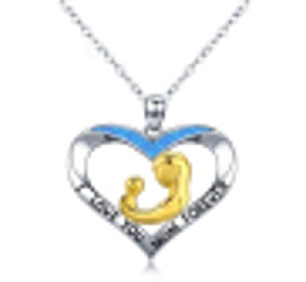 Silver-Tone Two-Tone Blue Simulated Opal Heart Necklace