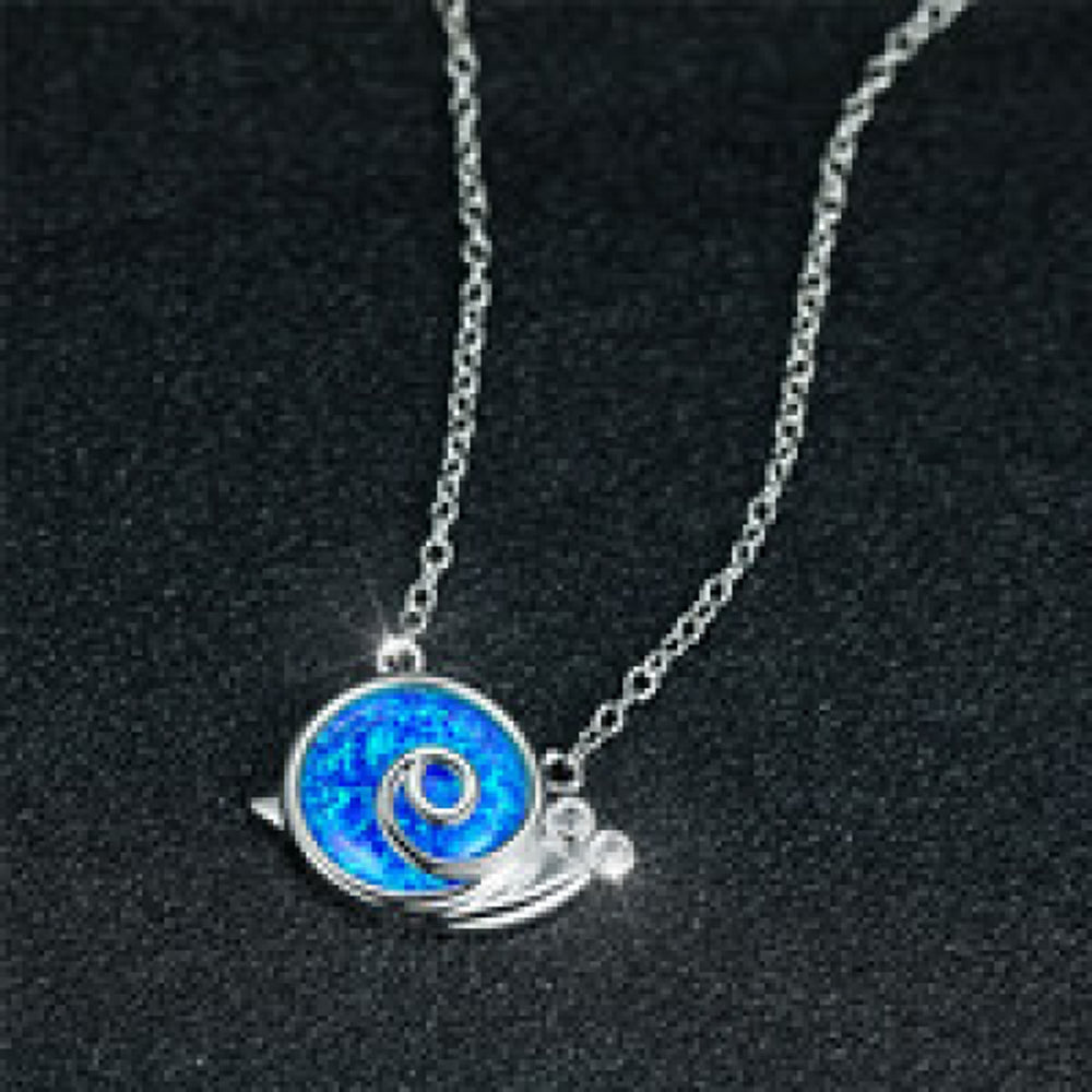 Silver-Tone Blue Simulated Opal Necklace