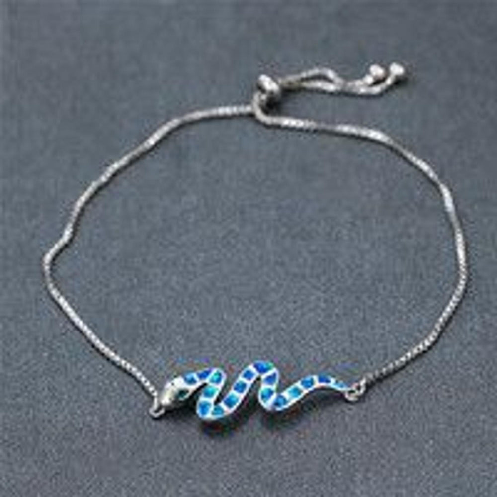 Silver-Tone Blue Simulated Opal Rope Bracelet