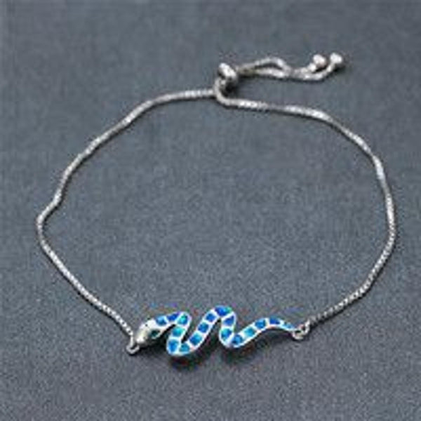 Silver-Tone Blue Simulated Opal Rope Bracelet