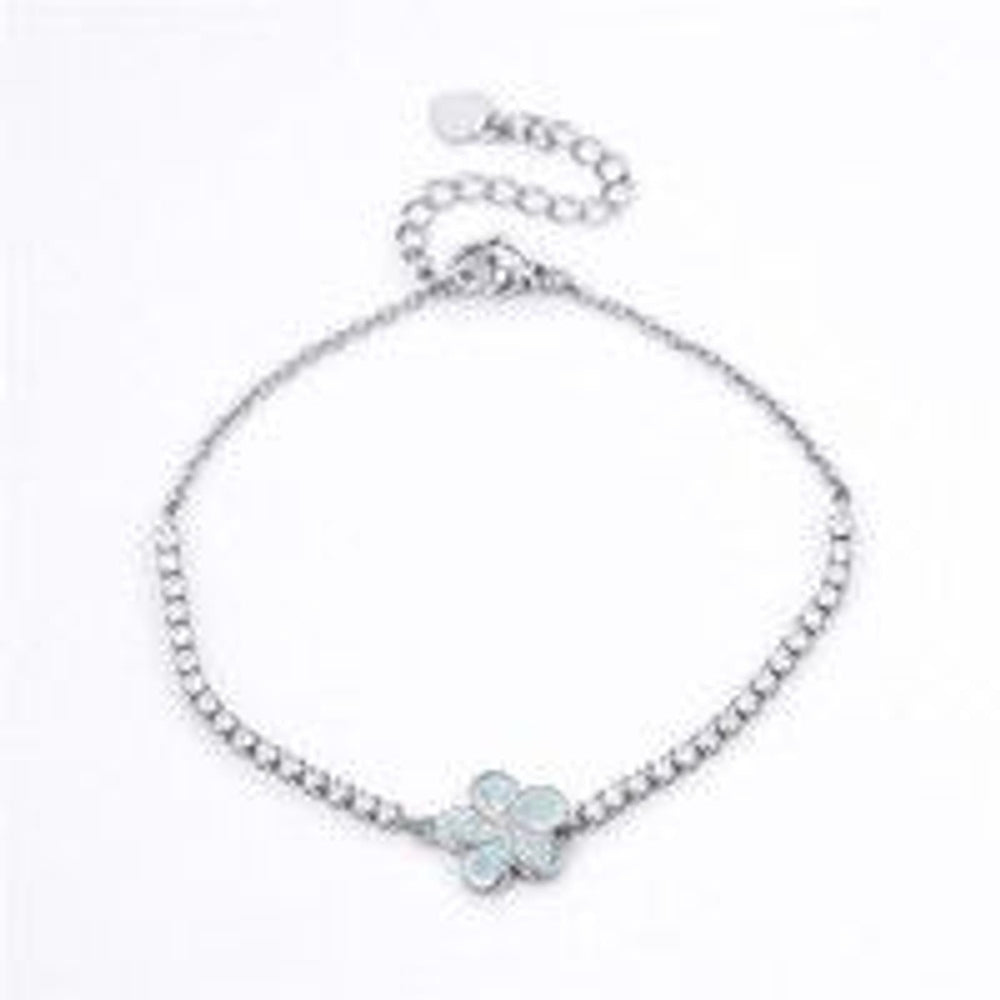 Silver-Tone Crystal-Set White Simulated Opal Five-Petal Flower Bracelet