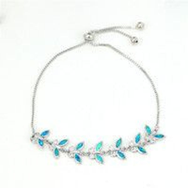 Silver-Tone Blue Simulated Opal Butterfly Bracelet