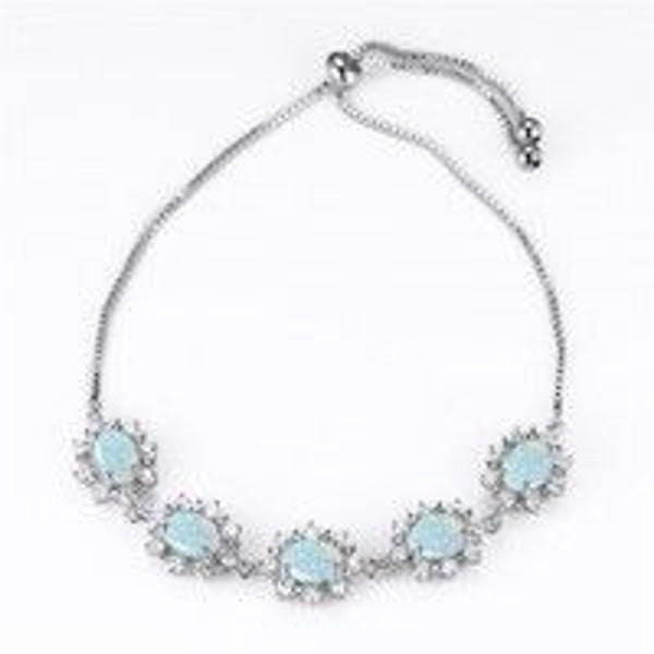 Silver-Tone Pave White Oval Simulated Opal Sunflower Bracelet