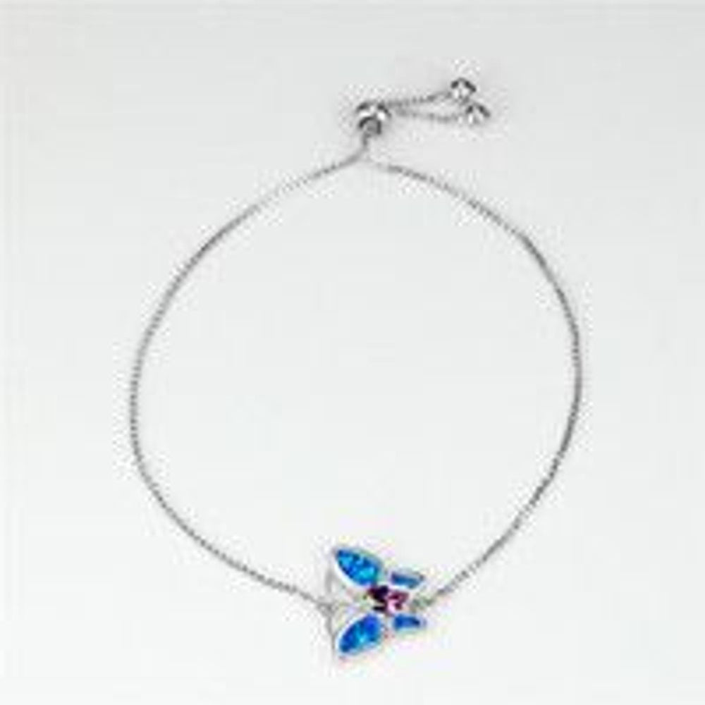 Silver-Tone Blue Simulated Opal Butterfly Bracelet