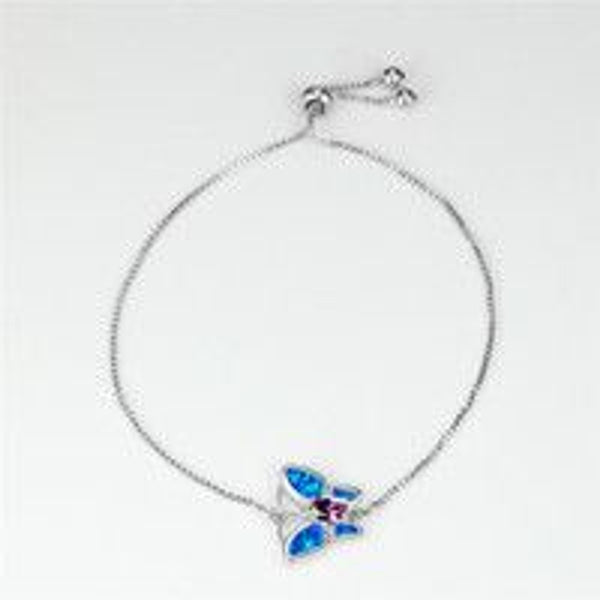 Silver-Tone Blue Simulated Opal Butterfly Bracelet