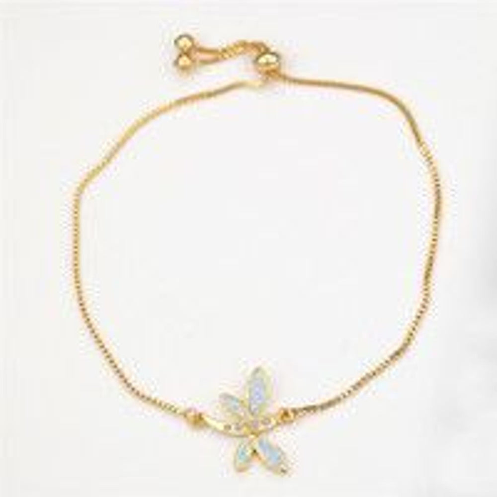 Gold-Tone Micro-Pave White Simulated Opal Dragonfly Bracelet