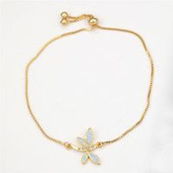 Gold-Tone Micro-Pave White Simulated Opal Dragonfly Bracelet