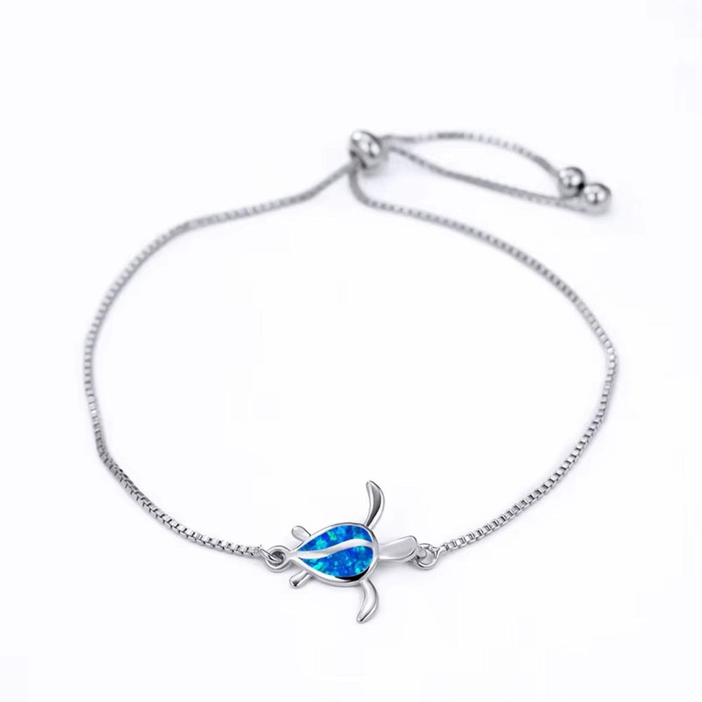 Silver-Tone Blue Simulated Opal Turtle Bracelet