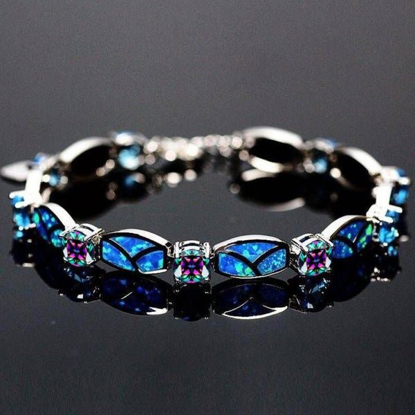 Silver-Tone Blue Simulated Opal Leaf & Iridescent Crystal Bracelet