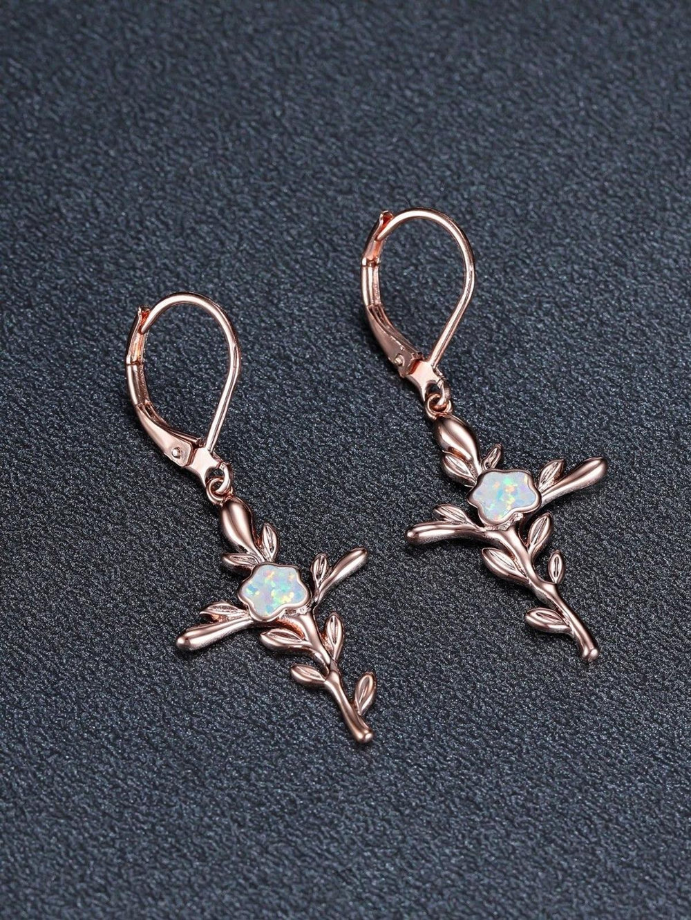 Rose Gold-Tone White Simulated Opal Star Huggie Earrings