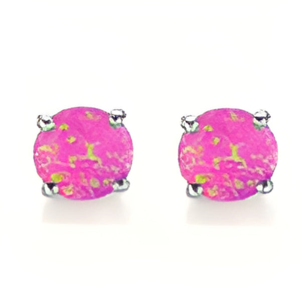 Silver-Tone Round Purple Simulated Opal Four-Prong Stud Earrings