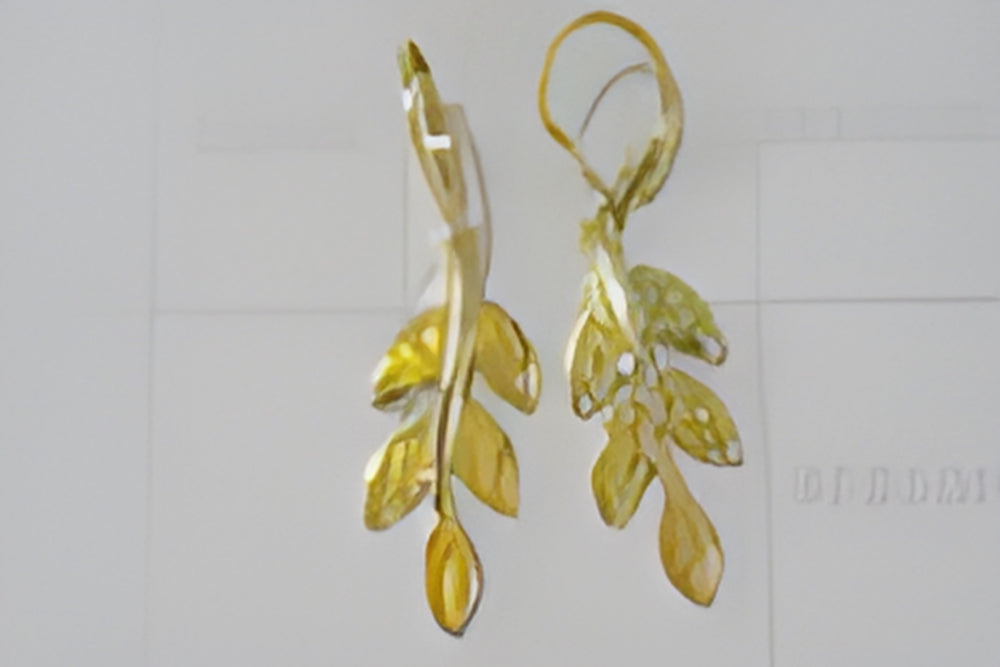 Gold-Tone Yellow Simulated Opal Leaf Branch Drop Earrings