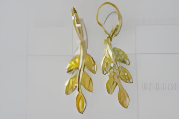 Gold-Tone Yellow Simulated Opal Leaf Branch Drop Earrings