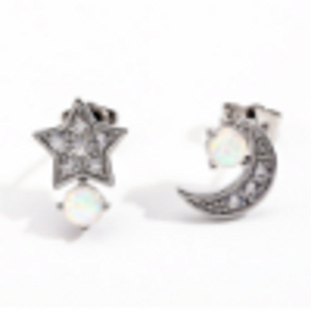 Silver-Tone Asymmetric White Simulated Opal Stud Earrings