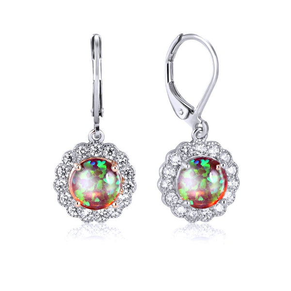 Silver-Tone Multicolor Simulated Opal Sunflower Halo Drop Earrings