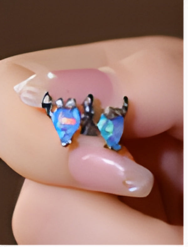 Silver-Tone Blue Simulated Opal Cute Crawfish Stud Earrings