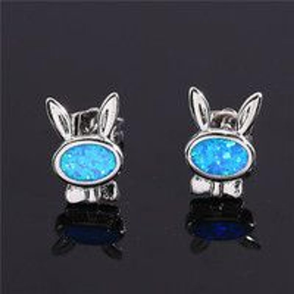 Silver-Tone Blue Simulated Opal Knot Stud Earrings