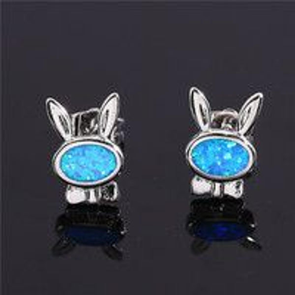 Silver-Tone Blue Simulated Opal Knot Stud Earrings