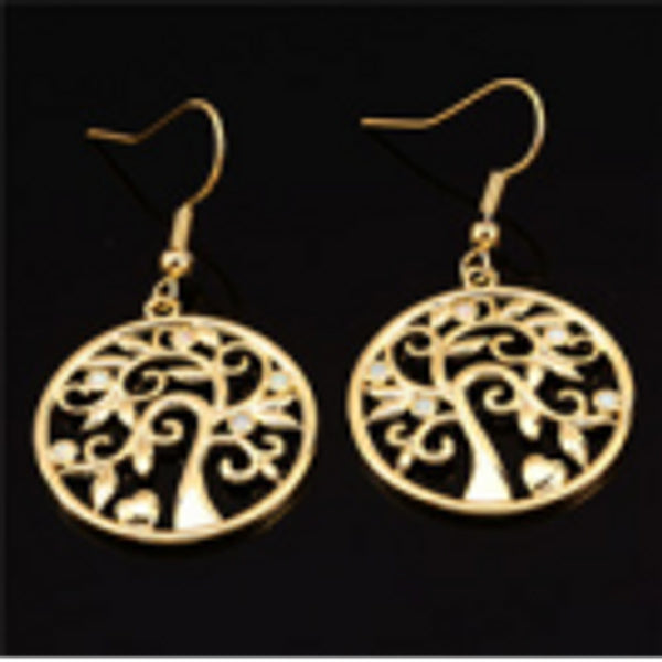 Gold-Tone White Simulated Opal Tree Of Life Drop Earrings