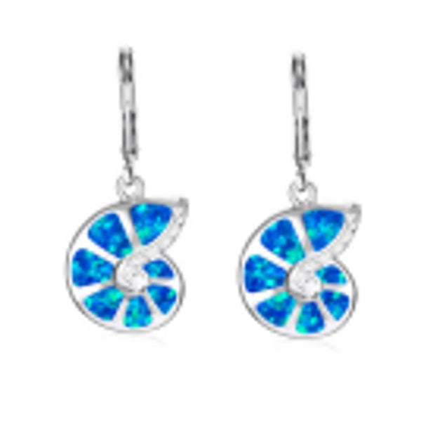 Silver-Tone Blue Simulated Opal Conch Drop Earrings