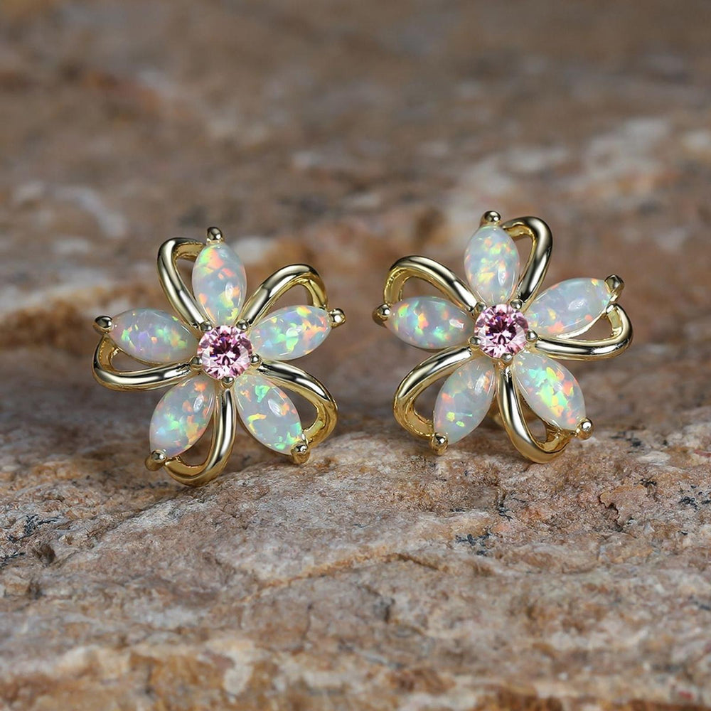Gold-Tone Pink Crystal Cherry Blossom Stud Earrings
