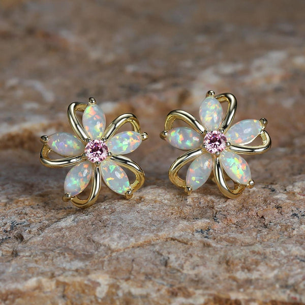 Gold-Tone Pink Crystal Cherry Blossom Stud Earrings