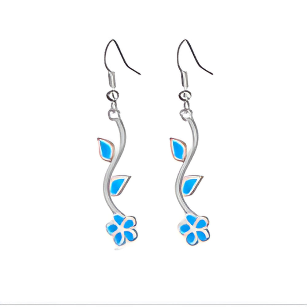 Silver-Tone Blue Simulated Opal Flower Vine Dangle Drop Earrings