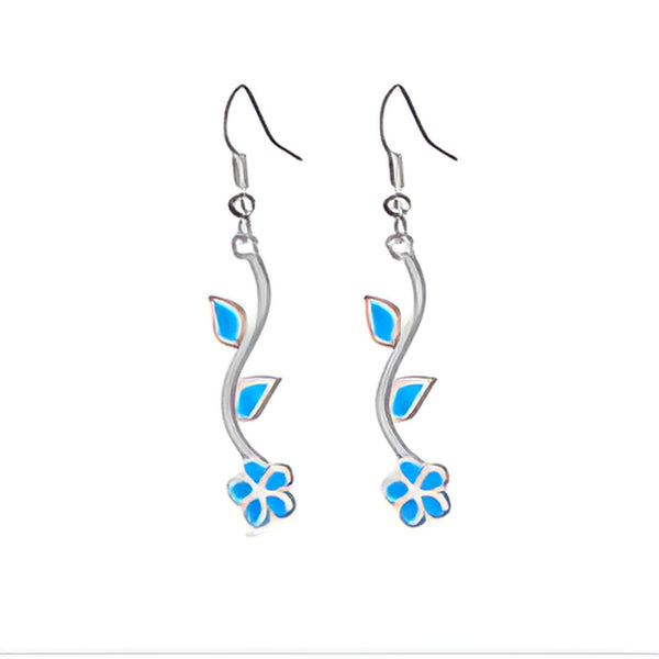 Silver-Tone Blue Simulated Opal Flower Vine Dangle Drop Earrings