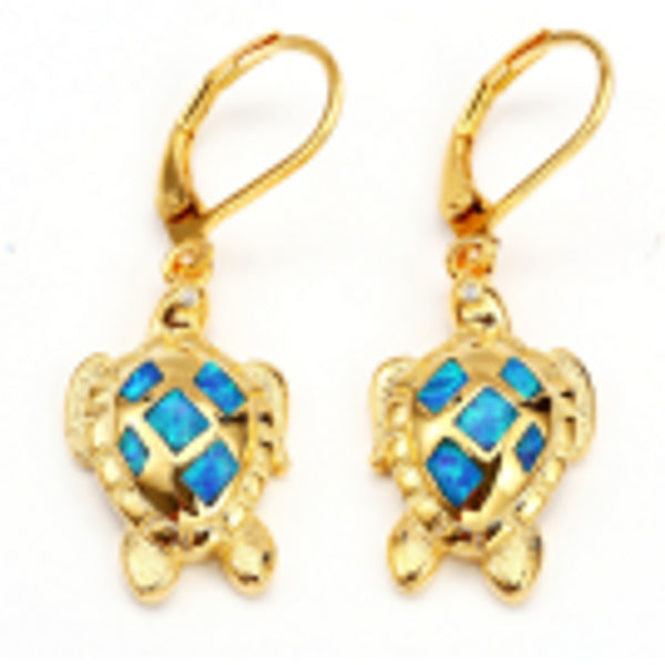 Gold-Tone Blue Rhombus Simulated Opal Turtle Huggie Earrings