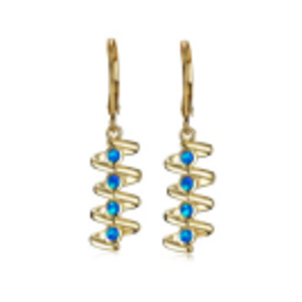 Gold-Tone Four-Stone Blue Round Simulated Opal Spiral Huggie Earrings