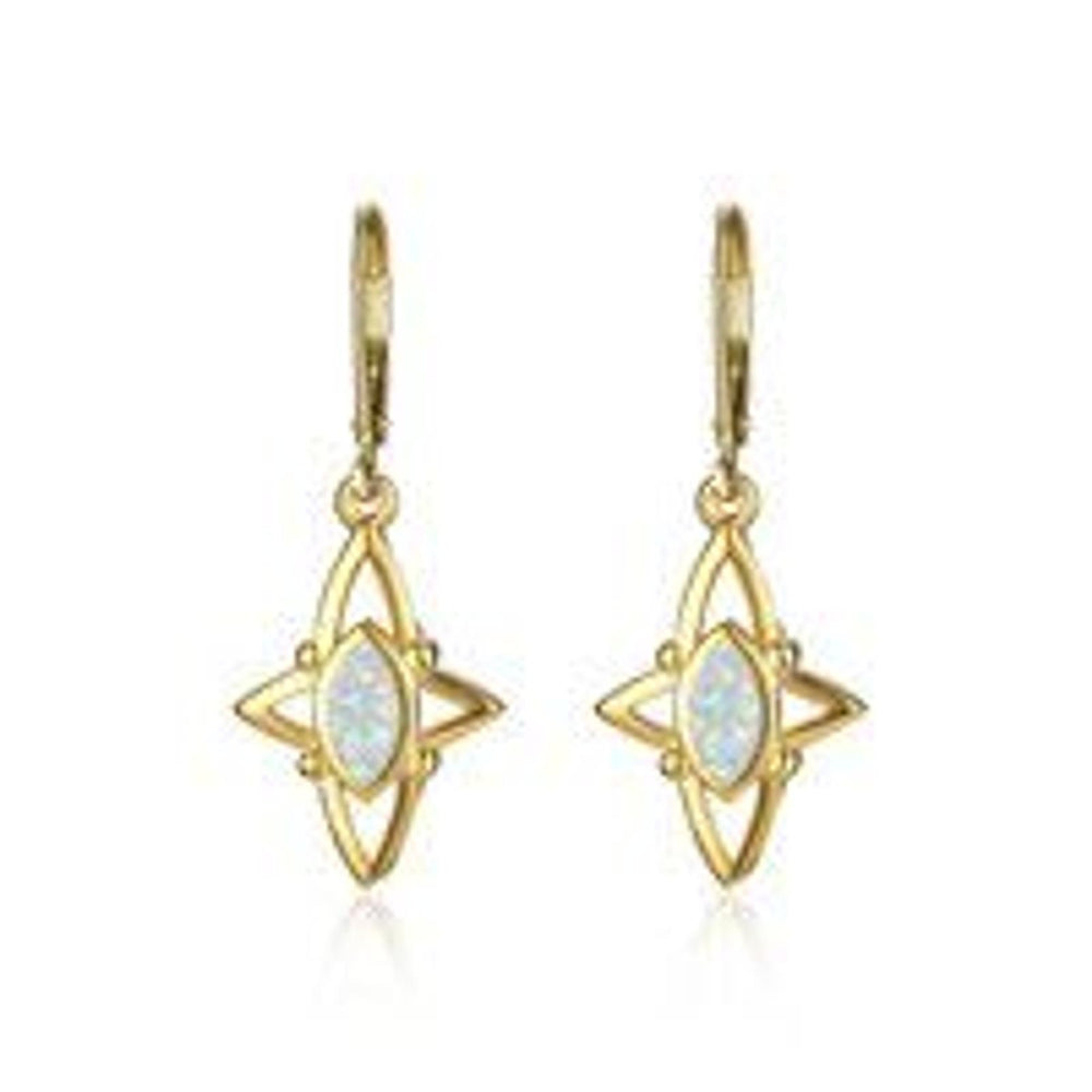 Gold-Tone White Marquise Simulated Opal Huggie Earrings