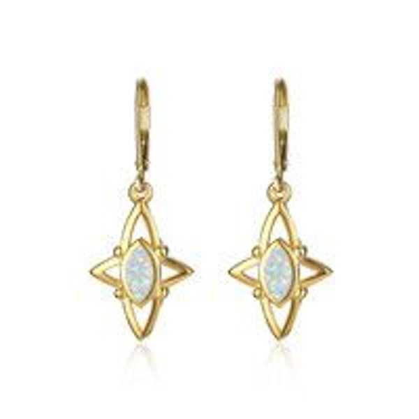 Gold-Tone White Marquise Simulated Opal Huggie Earrings