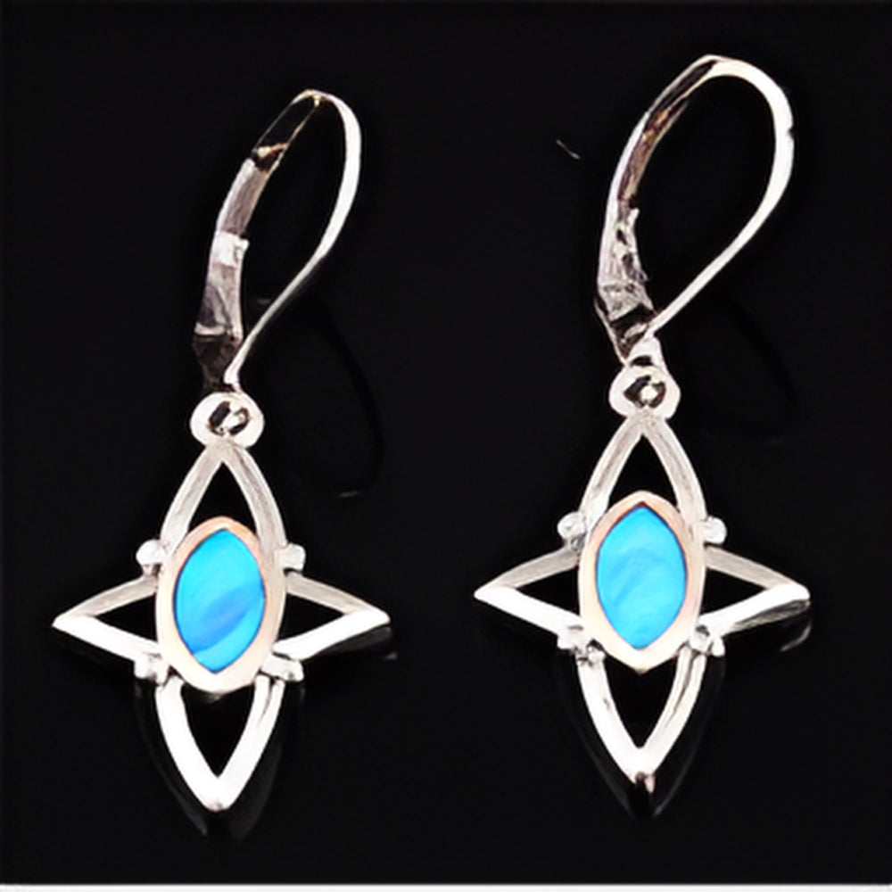 Silver-Tone Marquise Blue Simulated Opal North Star Drop Earrings